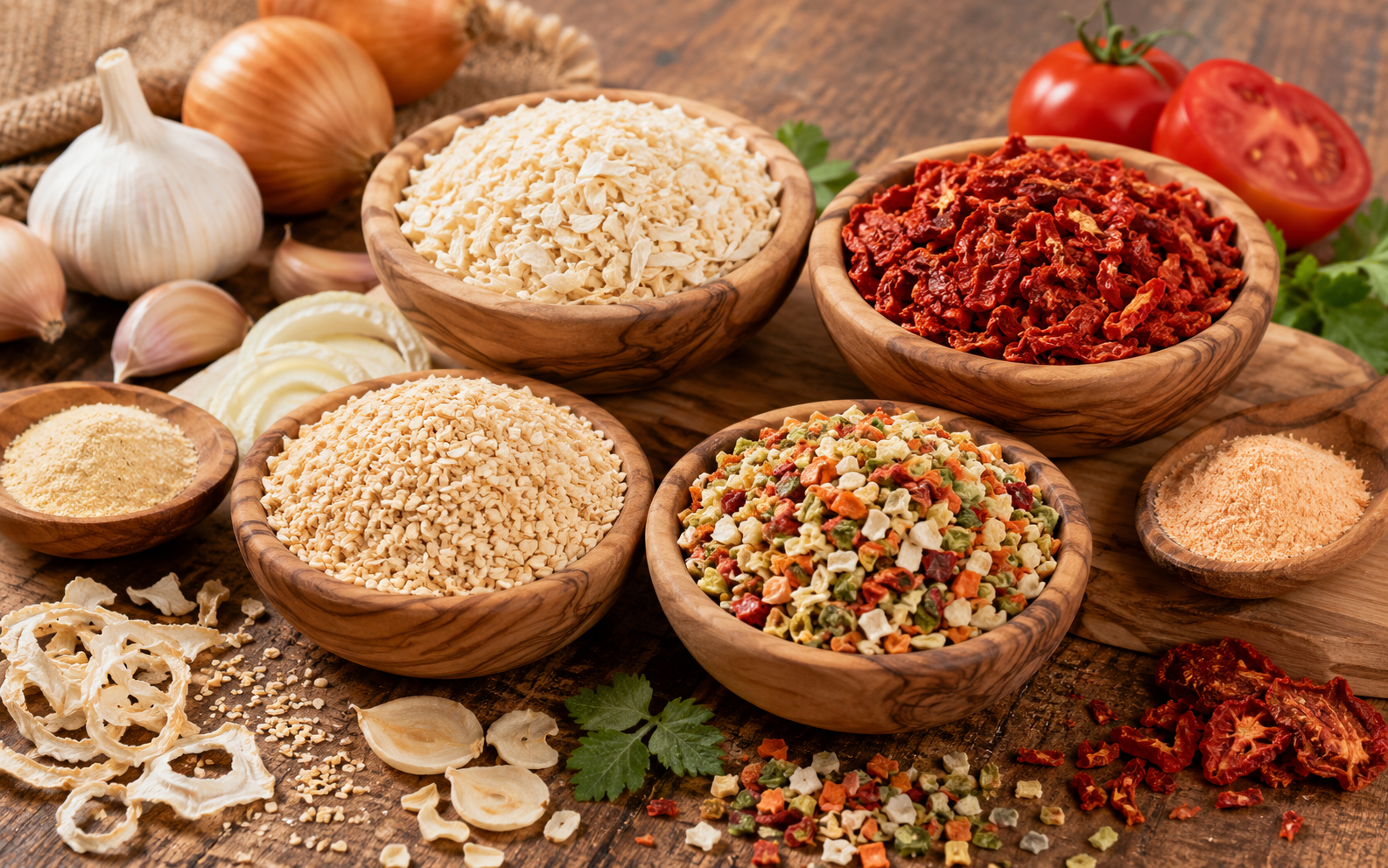 Dehydrated vegetables exporter from India - onion garlic tomato flakes granules powder