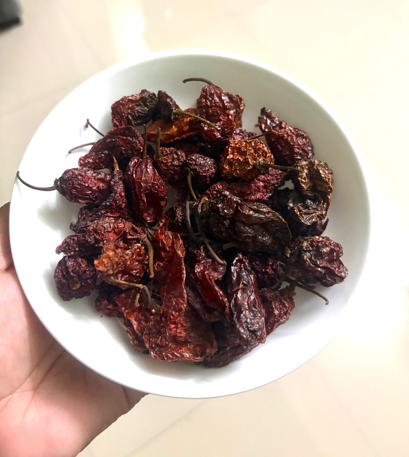 Traditional sun-dried ghost pepper pods