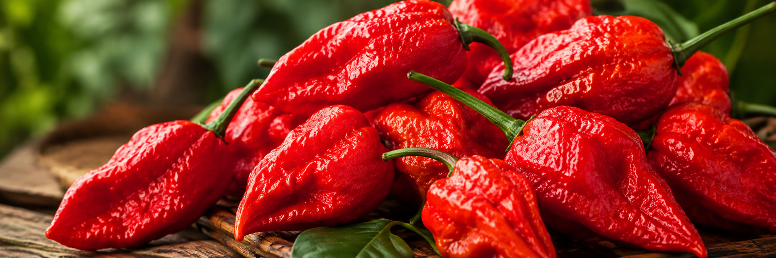 Close-up of fresh red Bhut Jolokia ghost pepper